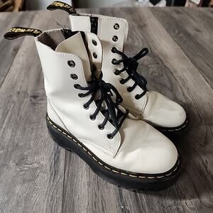 Dr Martens Women White Solid Platform Combat Boot Jadon Lace-Up Size 7